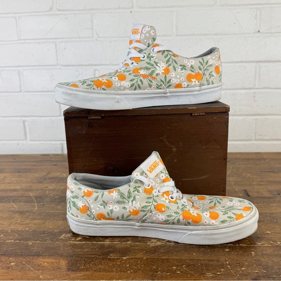 Vans White and Orange Floral Sneakers Women’s 9.5 - Picture 2 of 12